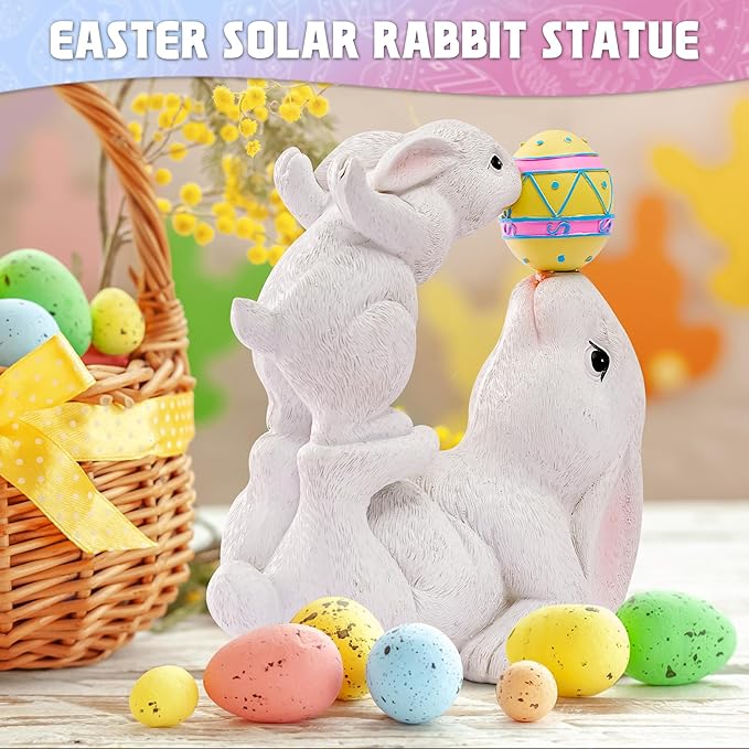 Easter Bunny Decor Solar Garden Outdoor Statues with Easter Egg LED Lights β Garden Rabbit Statue Outdoor Yard decorations for Patio,Lawn,Ornaments β Unique Easter Gifts for Birthday,Women,Mom