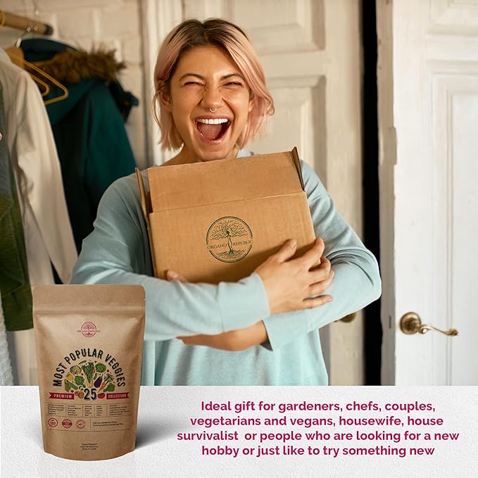 Organo Republic Vegetable Seeds for Planting Vegetables and Fruits - 25 Non-GMO Heirloom Seed Packets for Hydroponic and Outdoor Planting, Semillas de Vegetales para Sembrar