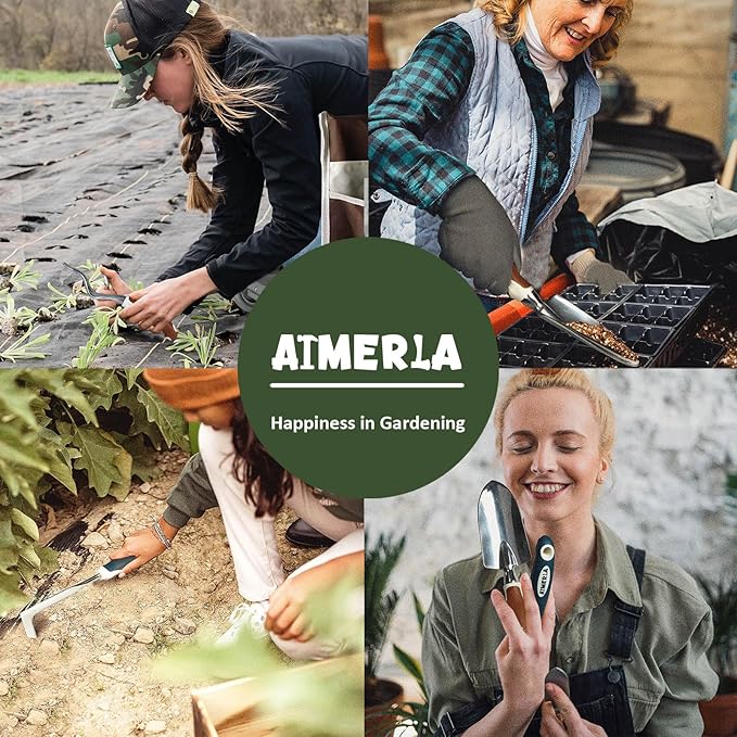 Gardening Tools Set of 9 Heavy Duty Garden Tools with Non-Slip Rubber Grip with Large Garden Bag for Tools Durable Hand Tools for Gardening, Weeding,Gardening Gifts for Women,Men (Dark Green)