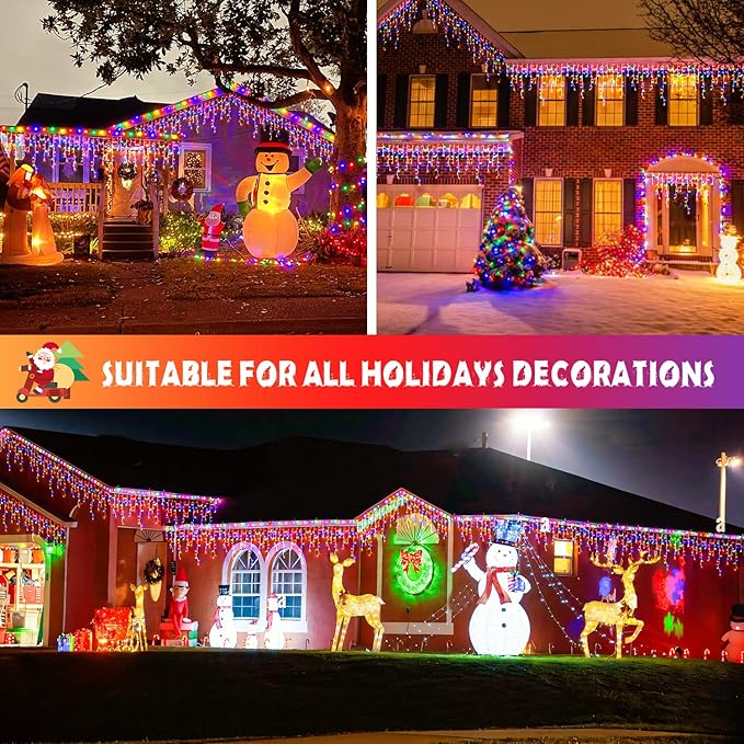 JMEXSUSS 400 LED 38.8Ft Icicle Christmas Lights With Remote - Outdoor Multicolor String Lights Plug in, 8 Mode for Outside Indoor House Yard Patio Eave Decorations