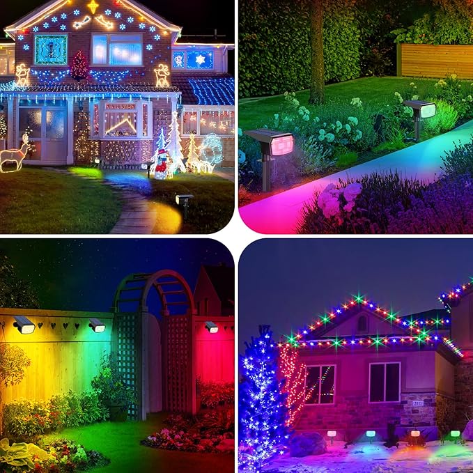 8-Pack Solar Spot Lights Outdoor, 59 LED Solar Lights Outdoor Waterproof, 9 Lighting Modes Outdoor Solar Lights for Yard, Landscape Spotlights for Christmas Garden Pathway Multicolor