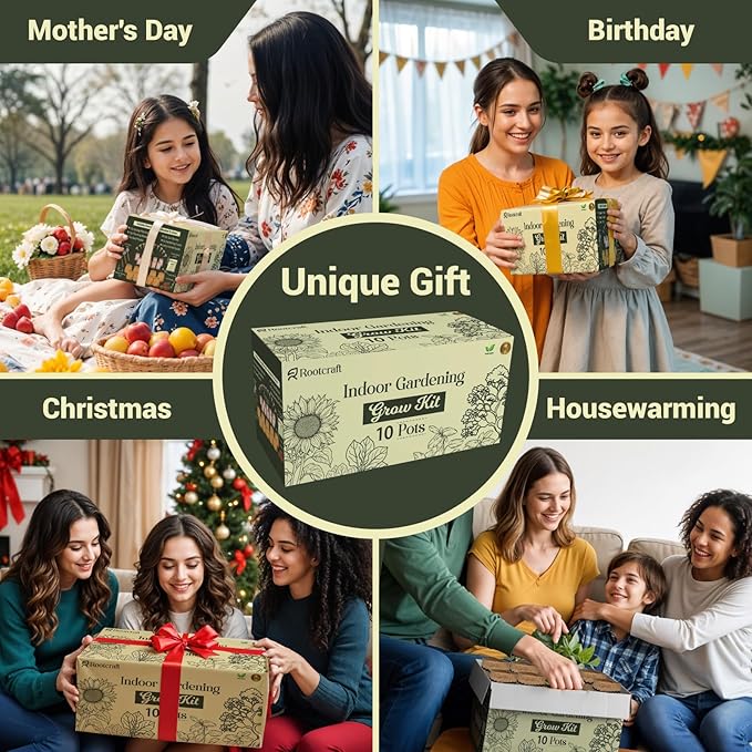 10 Herb Garden Planter Indoor Kit, 44pcs Complete Kitchen Herb Starter Set Including Burlap Pots, Markets, Soil Discs, Gardening Tools, Unique Easter/Birthday/Christmas Gift Ideas for Women, Mom