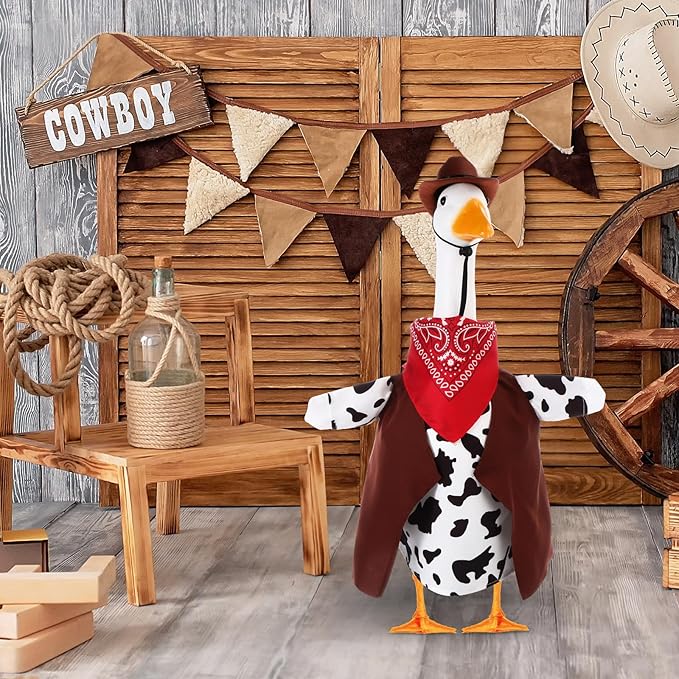 Porch Goose Outfit Western Cowboy Lawn Costume Plastic Goose Clothing Western Theme Party for 23" Statue Outdoor Patio Yard Lawn Art