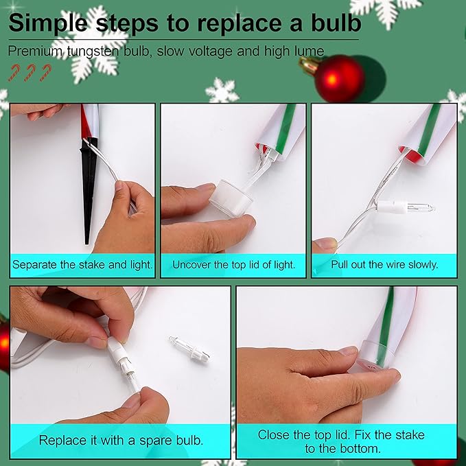 26" Candy Cane Lights Christmas Decorations - 10 Pack Pathway Markers Outdoor Yard Decorations, Candy Cane Lights for Walkway, Lawn, Garden, Xmas Indoor Ornaments, Red & Green (100 Lights Bulbs)