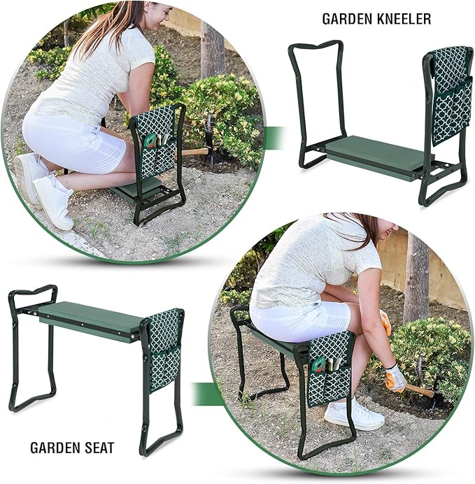 Abco Tech Garden Stool & Kneeler - Kneeler & Stool for Gardening, Foldable Garden Seat for Storage, Garden Kneelers for Seniors, Great Gardening Gifts for Women, Bench Comes with Tool Pouch & Gloves