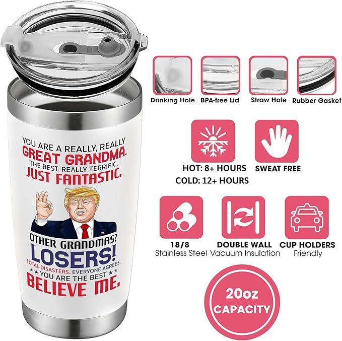 Grandma Gifts - Grandma Birthday Gifts, Christmas Gifts for Grandma - Gifts for Grandma from Granddaughter, Grandson, Grandkids, Grandchildren - Gifts Ideas for Grandma, Grandmother - 20 Oz Tumbler