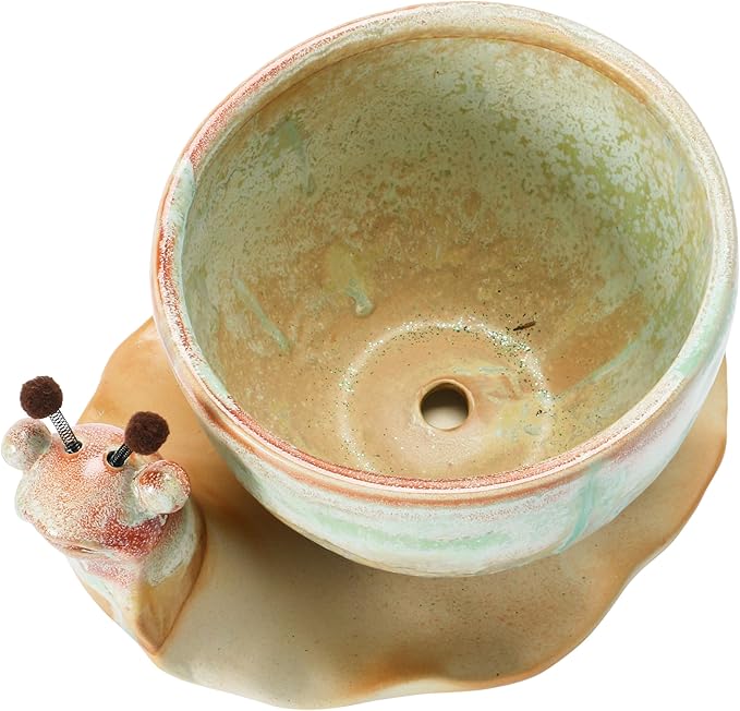 Creative Co-Op Stoneware Snail Planter, Reactive Glaze, (Each One Will Vary), Set of 2 Pieces