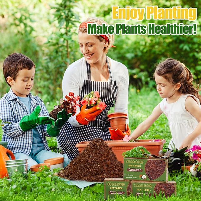 Coco Coir Bricks for Plants 5.6LBS, All Natural Organic Compressed Coconut Coir Fiber, Easy to Expand, Low EC, pH Balanced, Ideal for Vegetables, Herbs, Flowering Plants (4 Pcs)