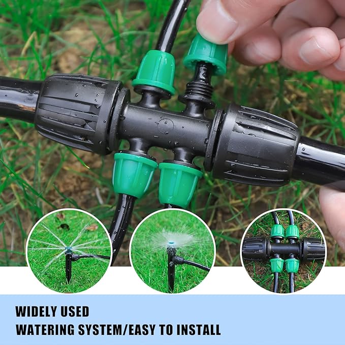 12 Pcs Lock Barbed Tee 1/2 inch Tubing to 1/4 Inch Tubing Irrigation Fittings for (1/2'' ID x 0.60''-0.63'' OD) ANTI-LEAK Locked Barbed Tee Connectors(12Pcs Lock Barbed Tee Six Way)