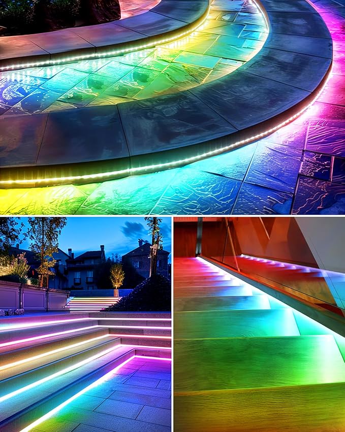 Solar Led Strip Lights Outdoor RGB,16.4FT Music Sync Solar Strip Lights Outdoor Waterproof IP68 with Remote & 8 Lighting Modes,Powered Rope Lights for Yard Trees,Garden,Step,Patio,Fence,Deck