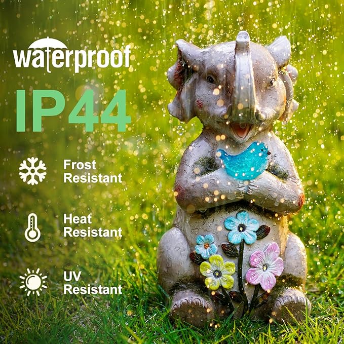 Solar Elephant Holding Solar Butterfly Lights - Resin Garden Outdoor Decorations for Patio,Balcony,Yard,Birthday Garden Gifts for Women Mom