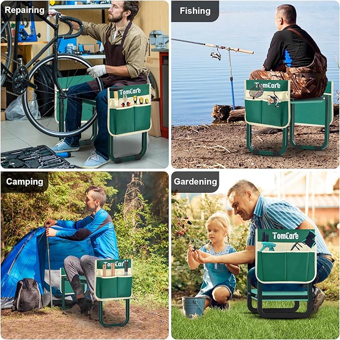 TomCare Garden Kneeler and Seat Upgraded 10.24" Wide Kneeling Pad Garden Bench with 2 Large Tool Bags Heavy Duty Garden Stool Foldable Garden Tools Gardening Gifts for Women Men Seniors Gardeners