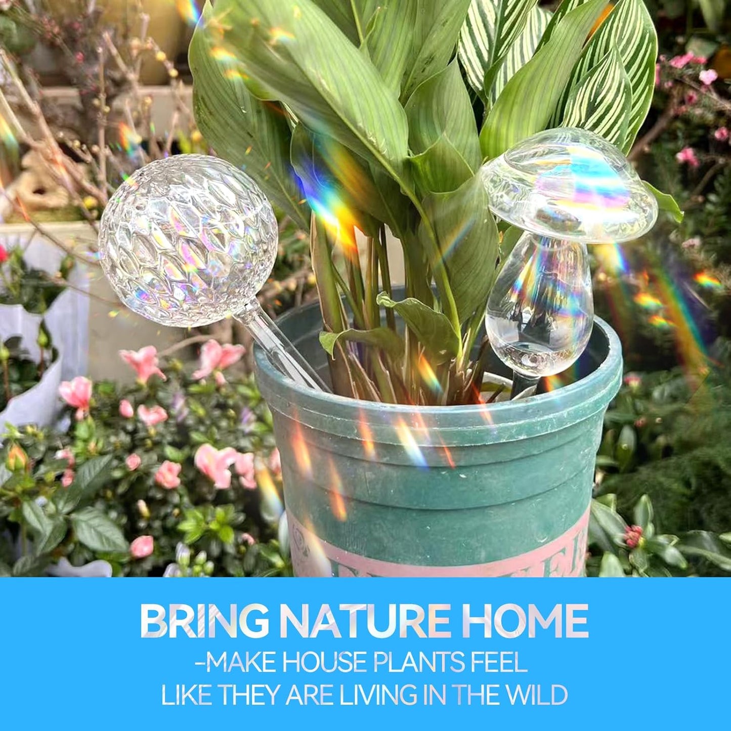 FLORA GUARD Plant Watering Globes, 2-PCS Glass Self Watering Planter Insert, Mushroom Water Globes, Automatic Plant Waterer Bulbs Devices