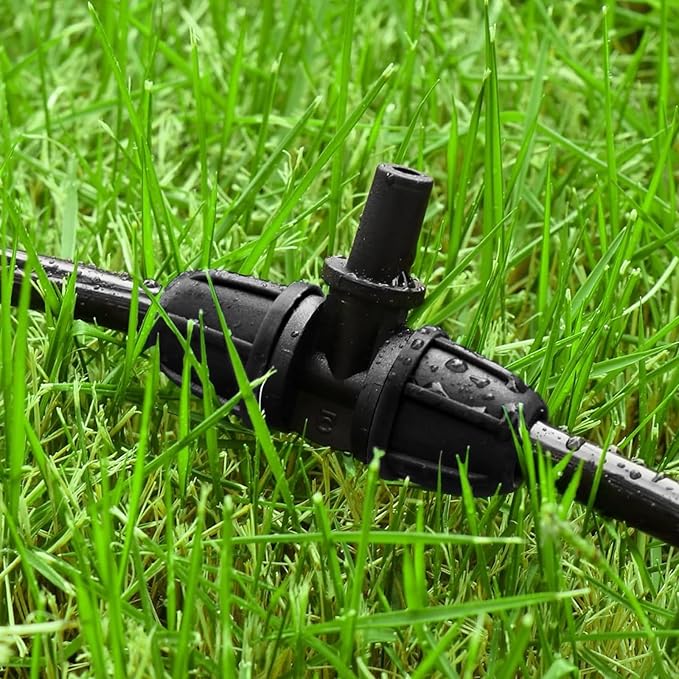 JAYEE Drip Irrigation Fittings 1/4 Inch Tubing to 6mm Flat Mouth, 25 Pcs Locked Barbed Tee Connectors for 1/4" Nozzle Spray Emitter Dripper, 3-Way Tee Drip Line Parts for Drip Sprinkler System, Black