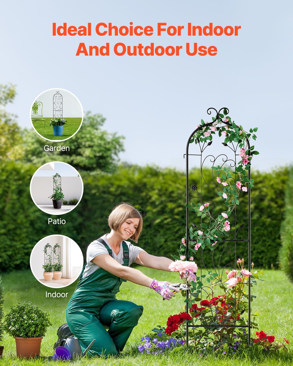 VEVOR Garden Trellis for Climbing Plants, 60 x 15 in, 2 Packs Rustproof Metal Garden Flower Trellis, Outdoor Climbing Rose Trellis Cucumbers Support, Decorative Clematis Trellis for Courtyards Lawns