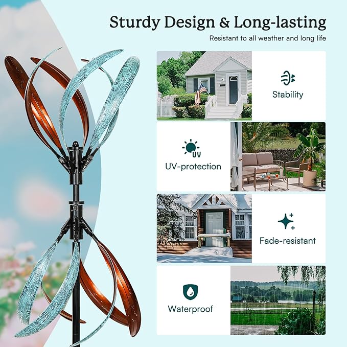 Wind Spinners Outdoor – Metal Large Wind Spinner with Stake for Yard and Garden, Garden Wind Sculptures & Spinners, Ideal Gift for Family (13'' W x 70.5'' H)