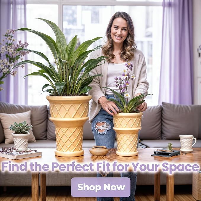 Fun & Unique Giant Ice Cream Cone Planter & Vase Quirky Large Ceramic 12” Tall Indoor Outdoor Vase for Plant Lovers – Perfect for Multiple Plants or Statement Garden Art