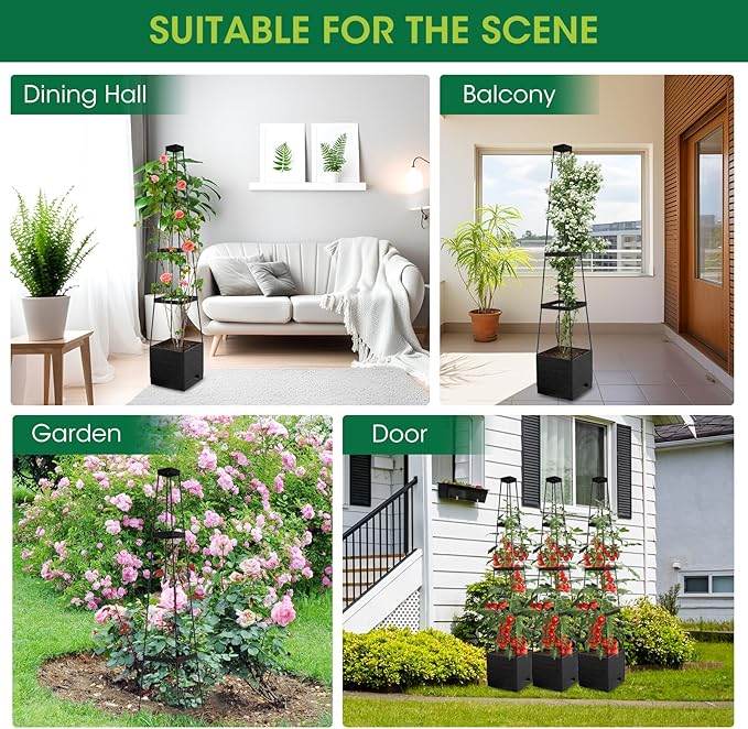 MQFORU 2Pack Tomato Planter Boxes with Trellis, 57" Self-Watering Tomato Planter for Climbing Vegetable and Plants, Raised Tomato Planter Boxes for Indoor Outdoor Patio Greenhouse Gardening