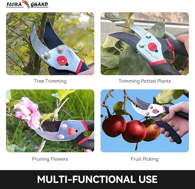 Flora Guard Garden Shears 8.5" Bypass Pruning Shears, Professional Ultra Sharp Sk5 Steel Garden Clippers, Heavy Duty Plant Cutting Scissors Garden Tools Supplies, Hedge Branch Trimmer, Super Durable