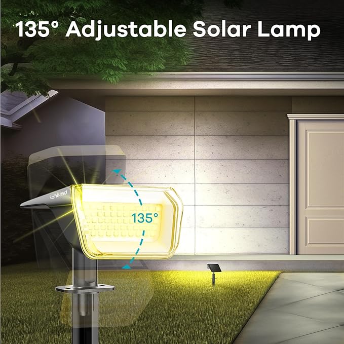 Linkind Solar Spot Lights Outdoor, 60 LEDs Solar Landscape Lights with 30% Conversion Rate and Waterproof IP67, Ideal for Outside, Garden, Yard, Pathway (6 Pack, Warm White)