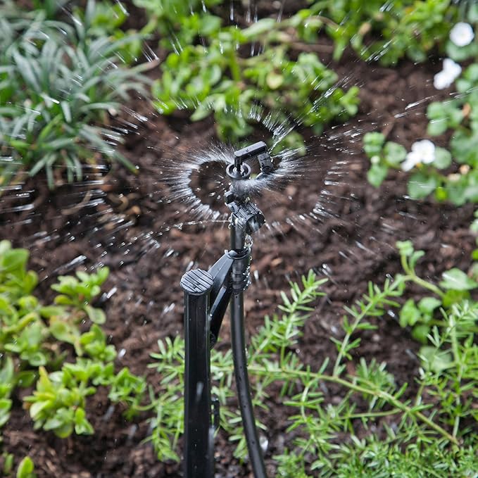 Raindrip A184010B, Adjustable Flow Micro Sprinkler, Full-Circle Pattern, Rotary Spray, with 10-32 Threaded Inlet, Drip Irrigation Emitters for Drip Irrigation Gardening Systems, 10-Pack, Black