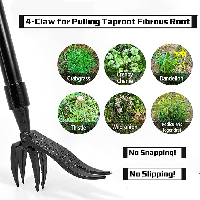 High Hardness Weed Pulling Tool - Manual Stand Up Weed Puller Tool Head Replacement - 4-Claw Steel Head Design, Black