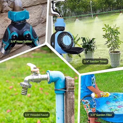 6 Pack 1/2 Inch Drip Irrigation Tubing to Faucet/Garden Hose Adapter, 3/4" to 1/2" Irrigation Hose Adapter, 3/4" Female Faucet Connector Fitting for Irrigation Tubing (1/2'' ID x 0.60''-0.64'' OD)