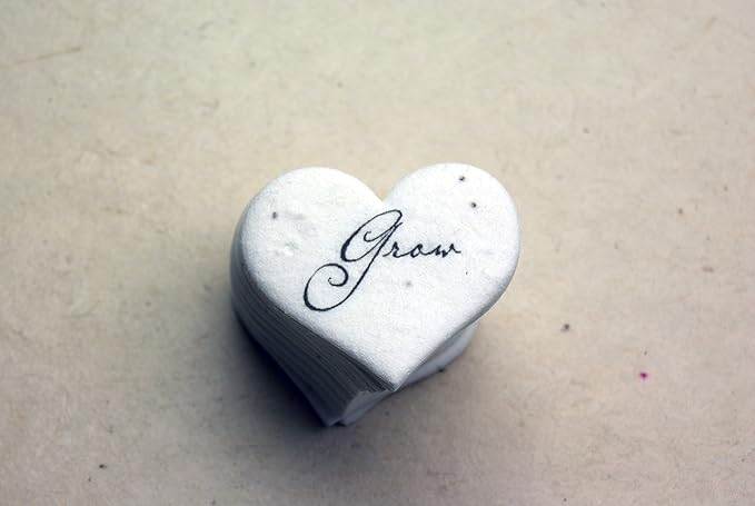 Of The Earth Handmade Paper - Wildflower Seed Paper Small Heart Tags - Calligraphy Variations - 1.75" X 1.5" - Set of 50 (Grow)