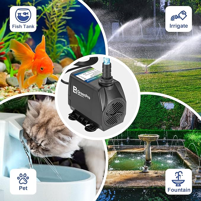 Submersible Water Pump, 660GPH 45W Ultra Quiet Fountain Pump (2500L/H), with 4 Nozzles 8.2ft High Lift for Aquarium, Fish Tank, Pond, Waterfall, Outdoor, Statuary, Hydroponics