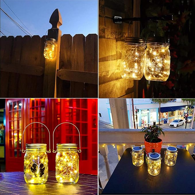 ZNYCYE Mason Jar Solar Lights for Outside, 6 Pack 30Led Fairy Lights Mason Jar Solar Lids Outdoor Waterproof String Lights with Hanger (No Jars) Best for Patio Garden Yard Lawn Decor(Warm White)