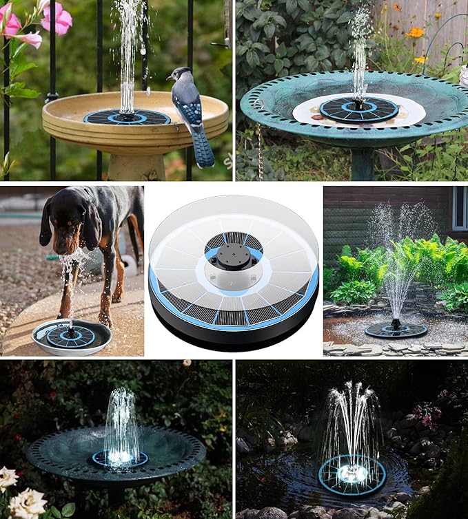 Solar Fountain Glass Panel with 2200 mah Battery, 3.5W Floating Solar Water Fountain with 4 Fixed Rods, Solar Fountain Pump for Bird Bath, Garden, Pond, Pool, Outdoor-White Lights