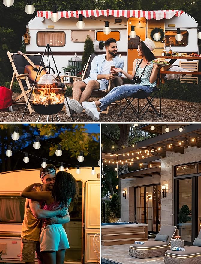 25FT Frosted White Lights G40 Globe Outdoor String Lights Patio Lights with 25 Frosted White Globe Bulbs - Black Wire