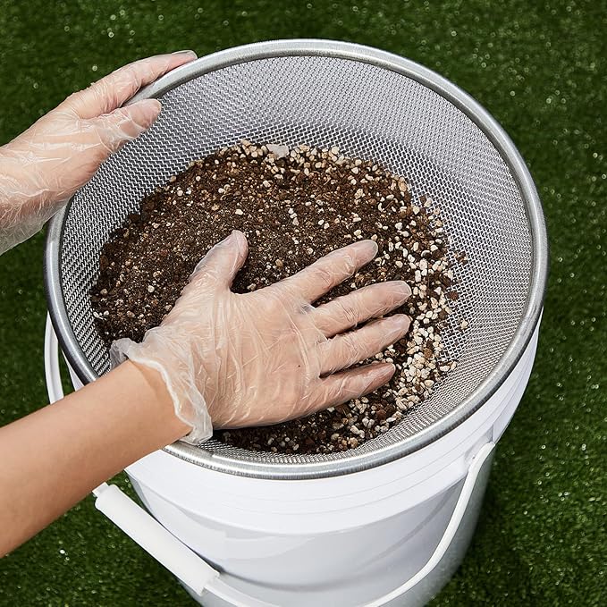 Yaomiao 3 Pack Stainless Steel Sand Sifter Garden Soil Sifter for Rocks Compost Sieve Garden Potting Lawn Soil Sieve for 5 Gallon Bucket, 0.08/0.12/0.2 Inch Mesh Screen