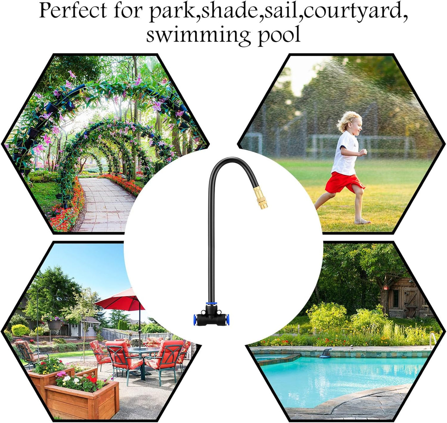 Zonon 10 Pcs Brass Misting Nozzles Tee with 16 Inch Built in Hose 360 Degree Rotation Adjustable Water Mister Nozzles Thread Sprayer 0.043" Misting Parts and Accessories for Patio Outdoor Cooling