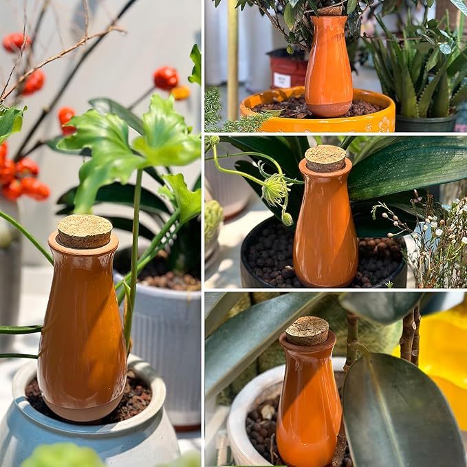 4 Packs Plant Watering Globes, Self Watering Planter Insert, Clay Plant Watering Devices, Self Watering Pots for Indoor Plant, Automatic Watering Bulbs Drip Irrigation for 1 Week Easy to Refill-Orange