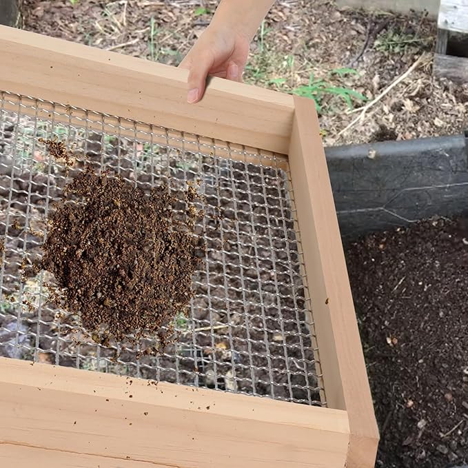 Soil Sifter for Gardening, Light Wood Garden Sifter for Rocks, Multi-Purpose Wood Compost Dirt Sifter for Gardening, Compost, Dirt and Potting Soil