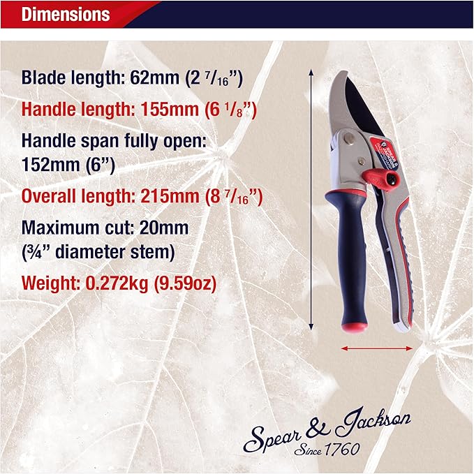 Spear & Jackson 6458RS Razorsharp Ratchet Anvil Pruners / Pruning Shears with Rotating Ergonomic Handle, Blue, 21.5 x 6.5 x 2.5 cm