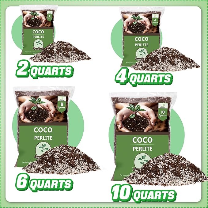 Coco Coir Perlite Mix - Retain Moisture, Improve Drainage & Aeration - Coco Peat Perlite Potting Mix, Loose Organic Potting Soil for Indoor Plants, 4 Quarts