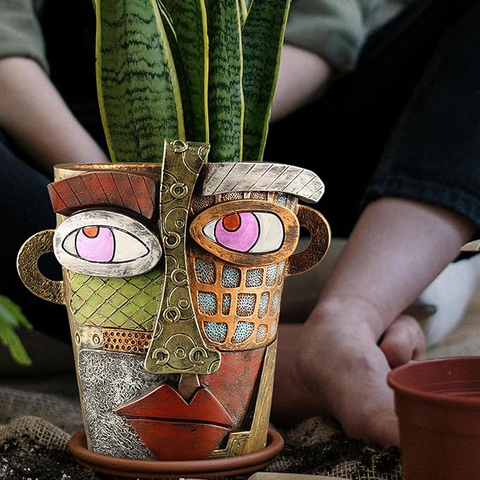 Abstract Face Planters Pots Head,Unique Head Planter for Indoor Plants,Funny Face Flower Pot,Colorful Plant Pots for Outdoor Garden Deco and Home Art Decoration(Classic)