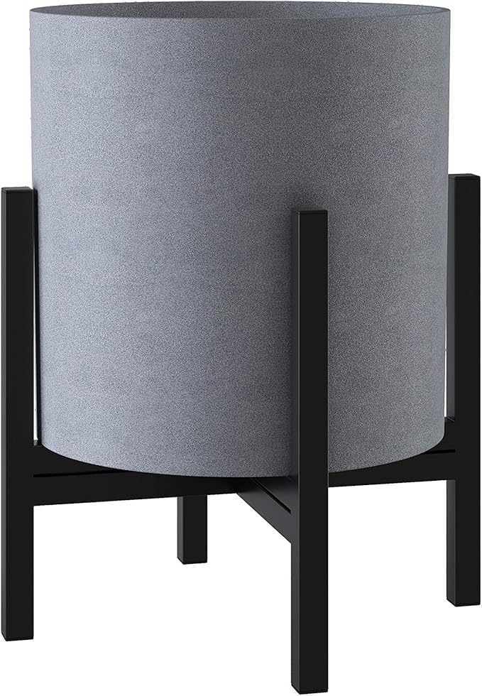 FaithLand Plant Pot 12 inch - Perfectly Fits Mid-Century Modern Plant Stand - Drainage Plug - Gray Planter Pot