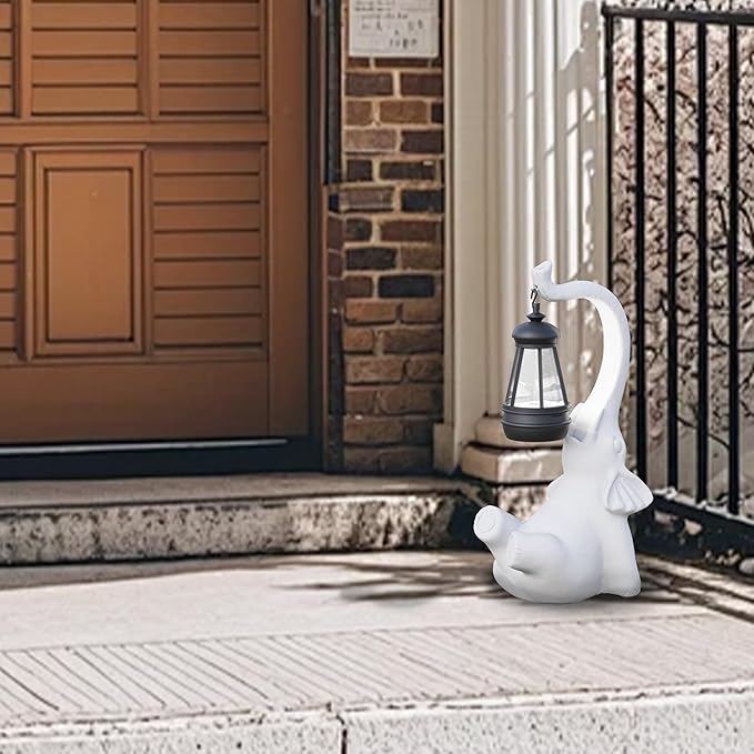 Statue Decoration, Figurine, Lawn Statue, Sculpture Ornament, Animal Figurine - Elephant Resin Statue with Lantern (Hand-JD Face Upward-JD)