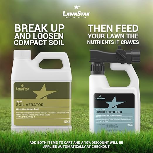 Liquid Lawn Aerator (32 fl oz) - Loosens & Conditions Compacted Soil - Alternative to Core and Mechanical Aeration - Improves Water Penetration & Drainage + Soil Oxygenation - American Made