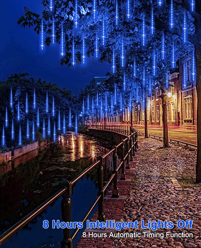 Solar Christmas Lights Outdoor Meteor Shower Lights Christmas Tree Lights Icicle light Snow Falling Rain String Lights Cascading LED Lights for Halloween Xmas Holiday Party Home Patio Mall Decor