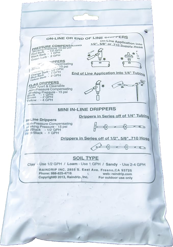 Raindrip PC8050B 2 GPH Pressure Compensating Drippers, Drip Irrigation Emitters for Drip Irrigation Gardening System, Maintains Constant Water Flow, 50-Pack, Green