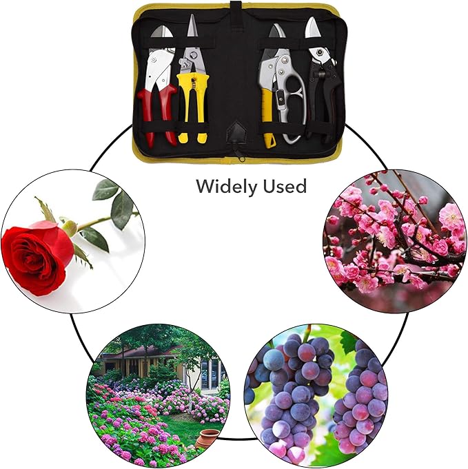 KOTTO Upgrade 4 Packs Pruner Shears Garden Cutter Clippers, Stainless Steel Sharp Pruner Secateurs, Professional Bypass Pruning Hand Tools Scissors Kit with Storage Bag