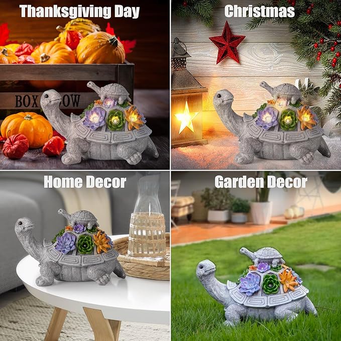Lhocm Upgrade Solar Turtle Garden Decor: Turtle Gifts for Women, Outdoor Decor Tortoise Statue for Patio Yard Lawn Balcony and Home Decorations, Unique Birthday for Mom Grandma