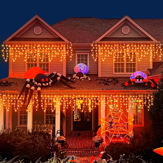 66ft Icicle Lights for Outside, Orange Christmas Lights Outdoor Indoor 640 LED Twinkle String Lights with 120 Drops Clear Wire Short Curtain Lights for Room Home Wall Bedroom Decor