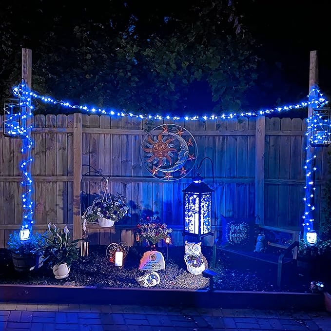 JMEXSUSS 2 Pack Blue Solar String Lights Outdoor Waterproof, Each 33ft 100 LED Solar Fairy Lights, 8 Modes Copper Wire Mini Christmas Light for Outside Patio Garden Tree Christmas Decorations