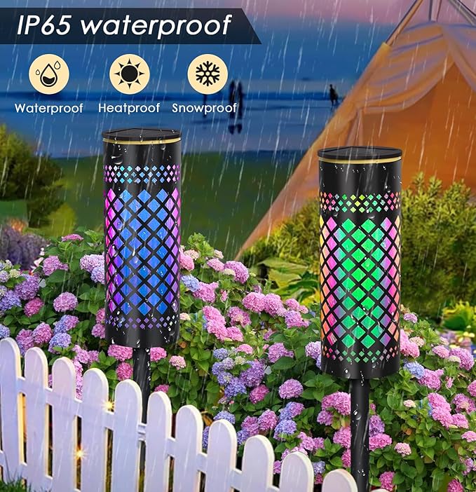Solar Garden Lights Outdoor,4 Pack Solar Pathway Lights,Birthday Gifts for Women Mom Grandma,Colors Changing Garden Stake Lights for Yard Art Porch Patio Driveway Lawn
