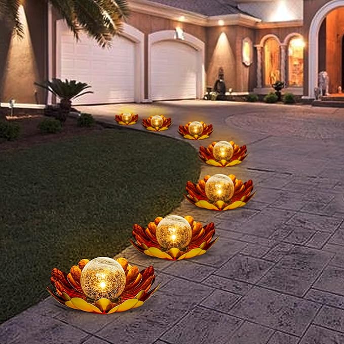 Solar Flower Light Outdoor Christmas Decorative,Garden Solar Powered Lights,Yard Solar Glass Ball Light with Metal Petal for Tabletop Decor Birthday Gift for Her,Christmas Gifts for Women